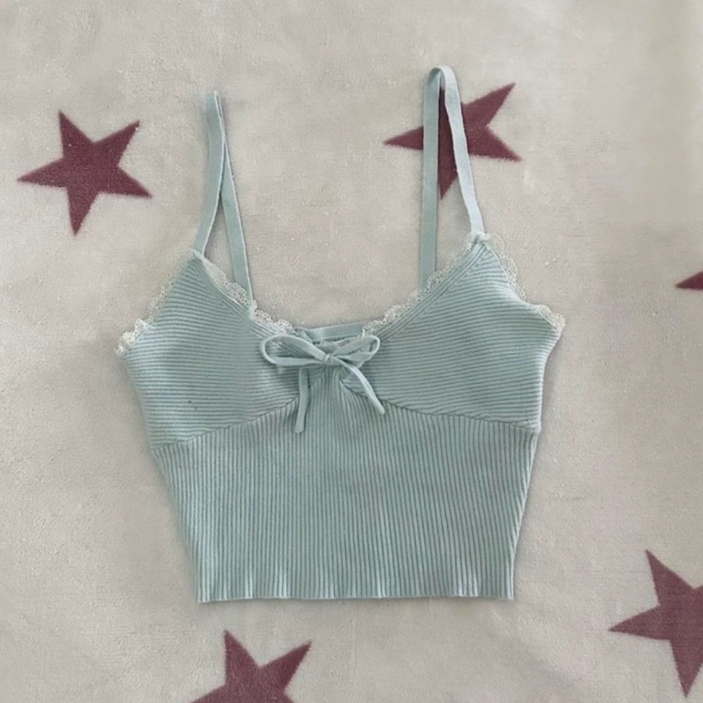 Full Tilt Light Blue Lace Trim Camisole